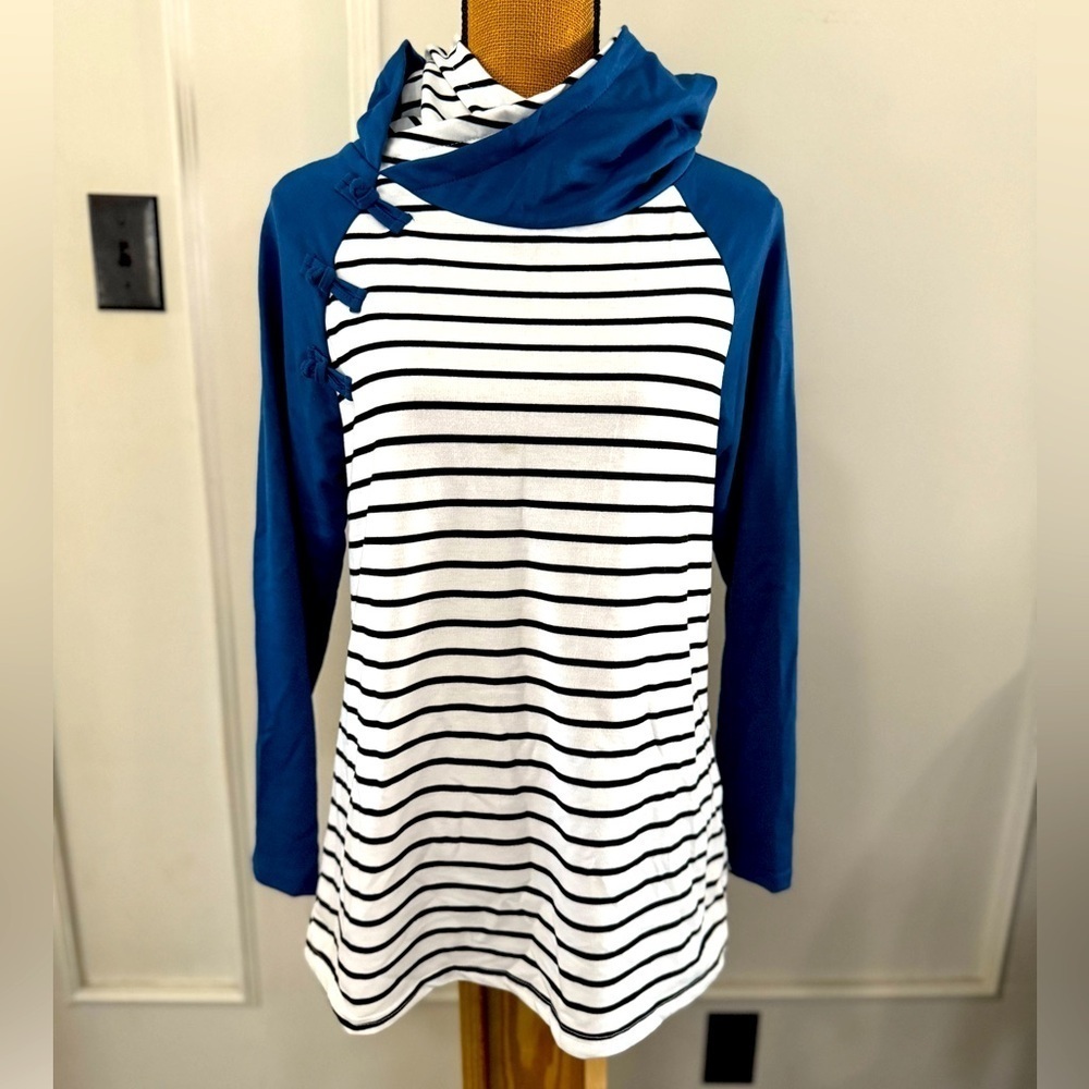 Women's Cranstyle Long Sleeve Striped Double hooded tunic sweatshirt Size‎ Small